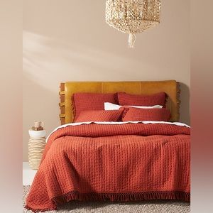 Anthropologie Kantha-Stitched Nevin Quilt Queen Minimal Orange Handmade Cotton